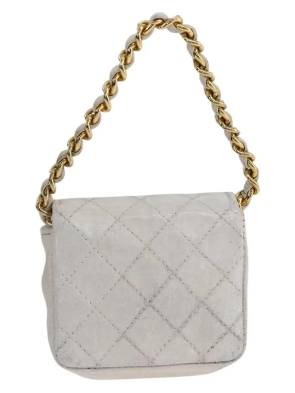 CHANEL Minimini Matelasse 7 Pouch Leather White Gold CC Auth LNZ849